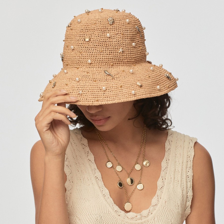 Hats Lele Sadoughi | Natural Sea Life Embellished Raffia Hat ...