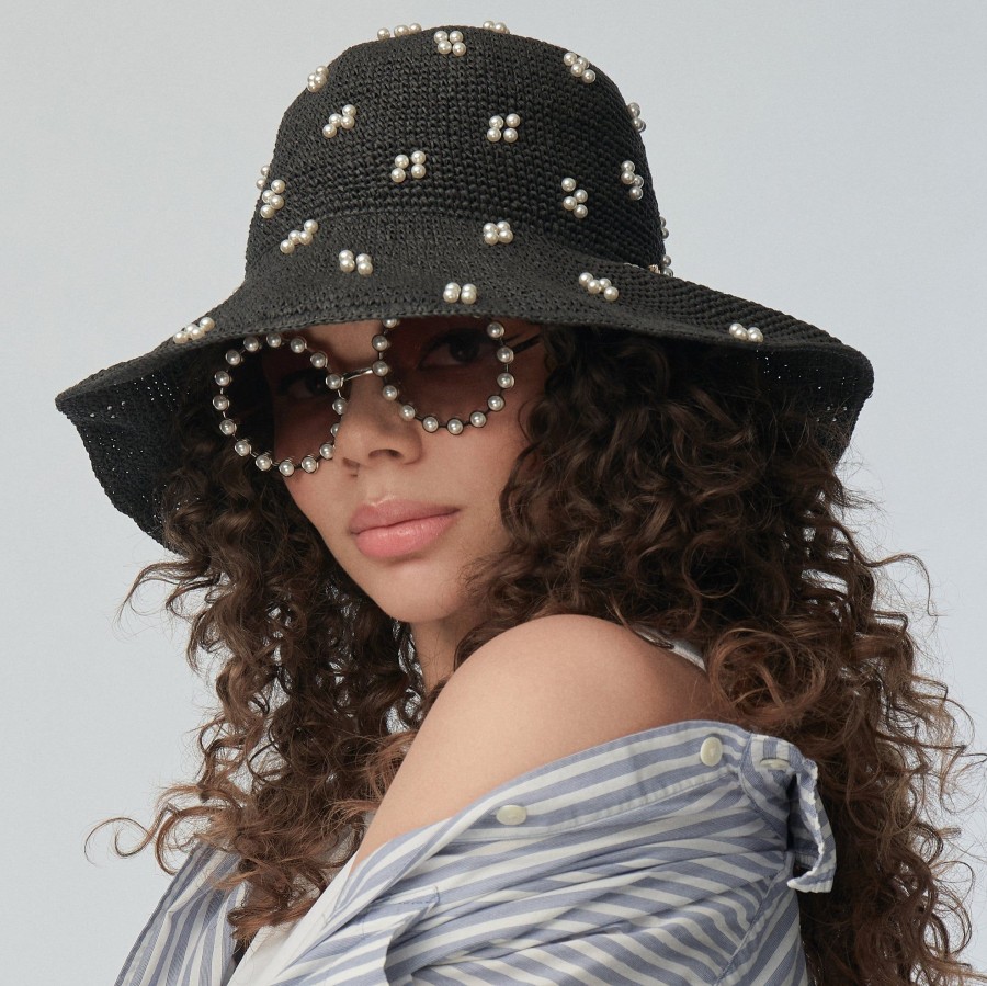 Hats Lele Sadoughi | Jet Cluster Raffia Woven Bucket Hat ~ Warmhatwinter