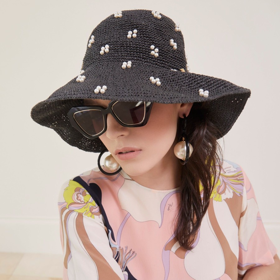 Hats Lele Sadoughi | Jet Cluster Raffia Woven Bucket Hat ~ Warmhatwinter