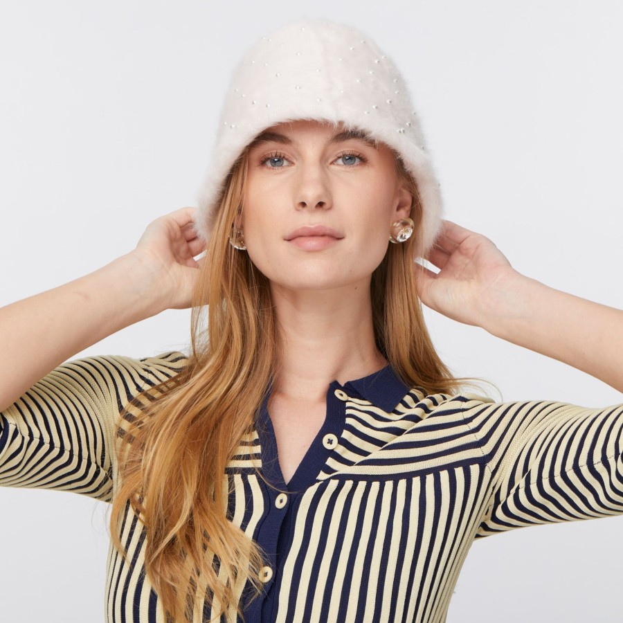 Hats Lele Sadoughi | Ivory Faux Mohair Pearl Embellished Bucket Hat ...